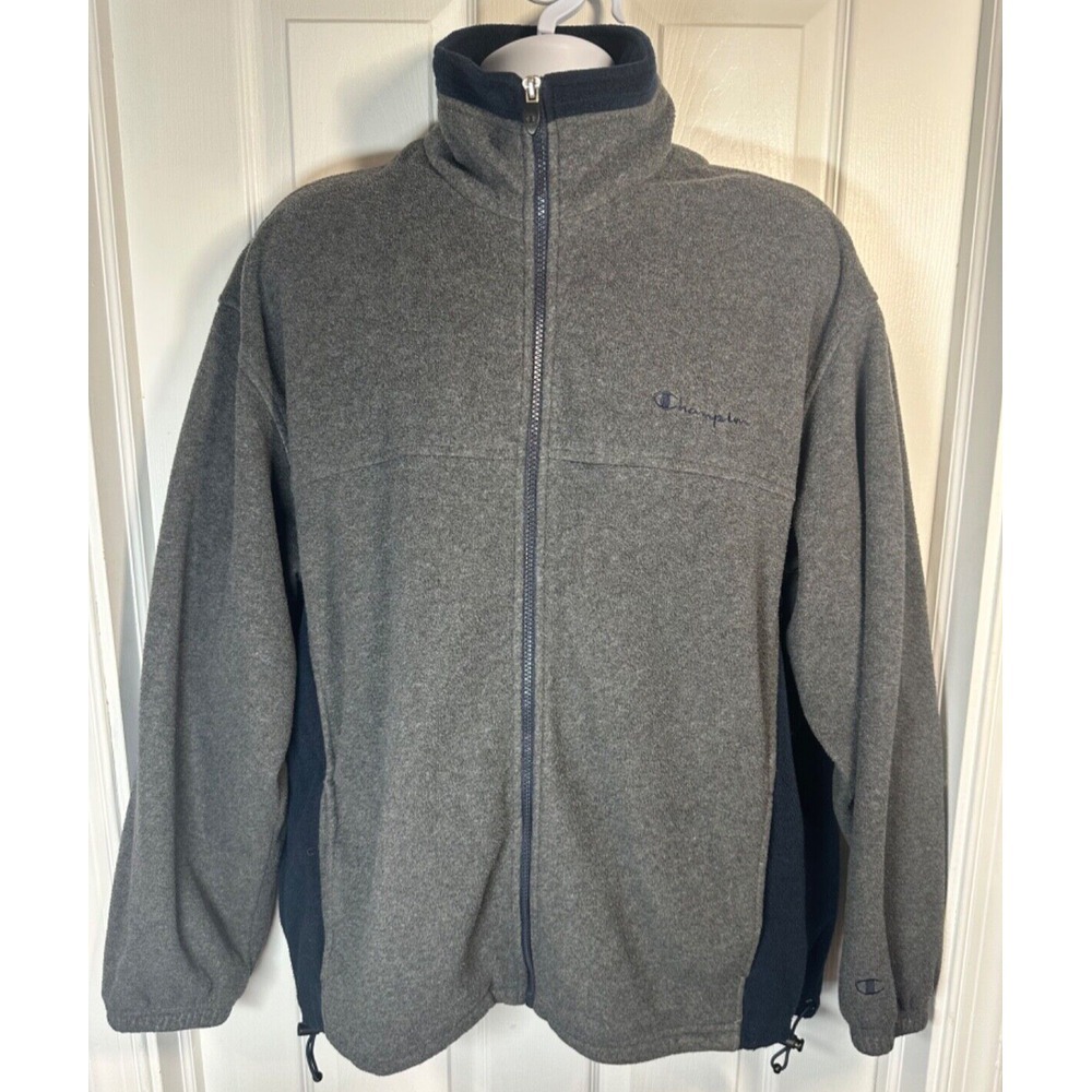 Champion Full Zip‎ High Neck Fleece Jacket Men L Gray Blue Two Tone Pockets
